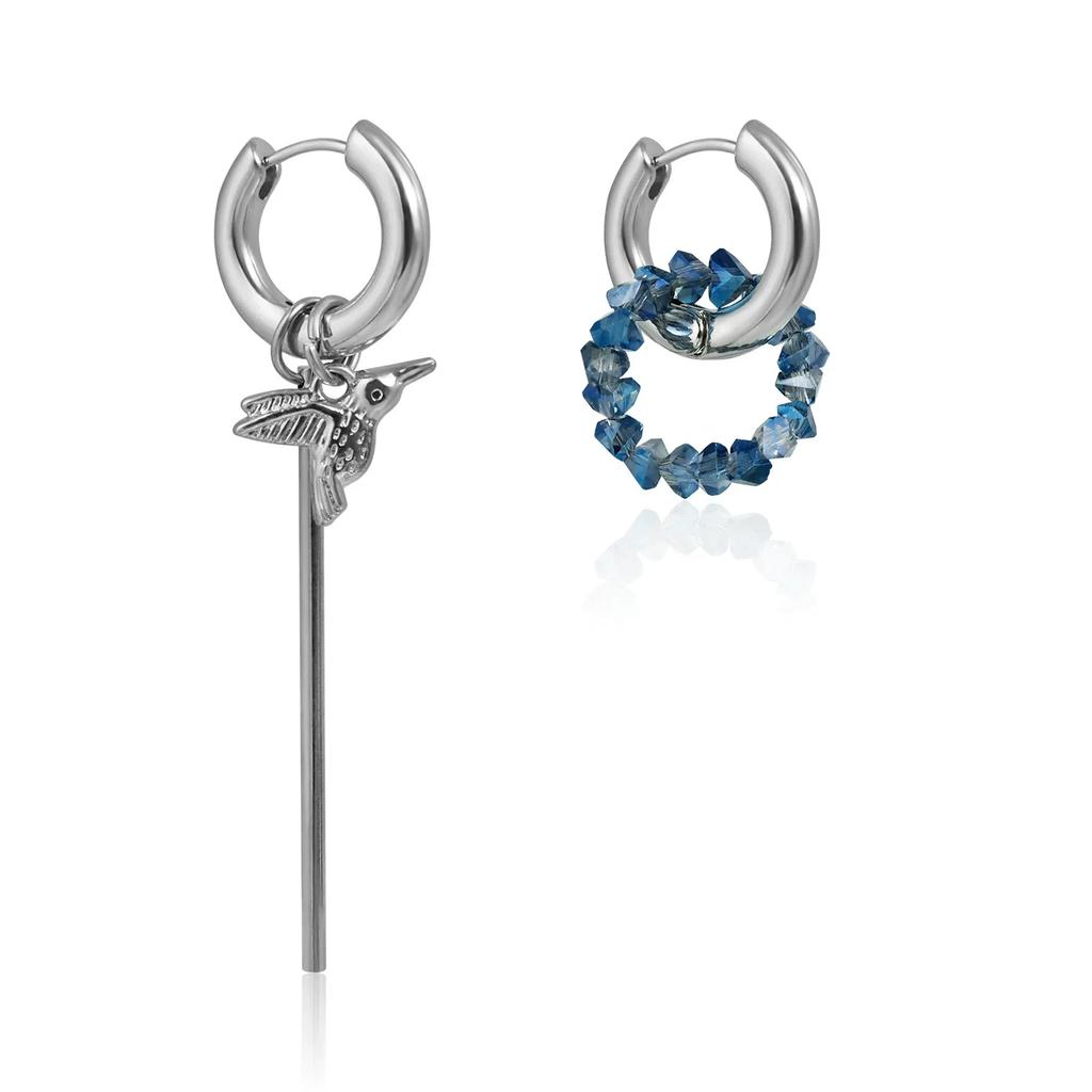 Ladies' Crystal Earrings with A Metallic Texture and Bird-shaped Hooks. They Are Asymmetrical Simple Perfect Parties Gifts.