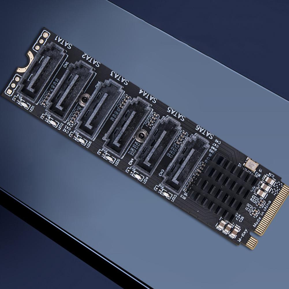 M.2 MKEY PCI-E Riser Card 5/6 Port Expansion Card M.2 To SATA 3.0 Adapter Card 6Gpbs SATA3.0 Adapter Support PM Function