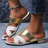 Plus Size Low Heel Slippers Summer New Round Toe Open Toe Cutout Color Block Non-slip Wear-resistant Flip Flops