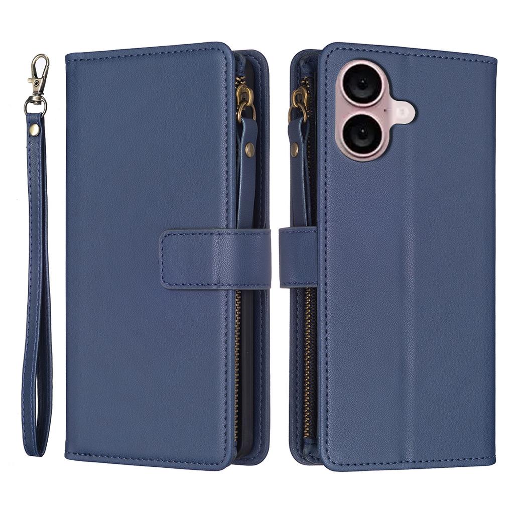 BF Style-19 for iPhone 16 Plus Zipper PU Leather Phone Case Flip Wallet Phone Stand Cover