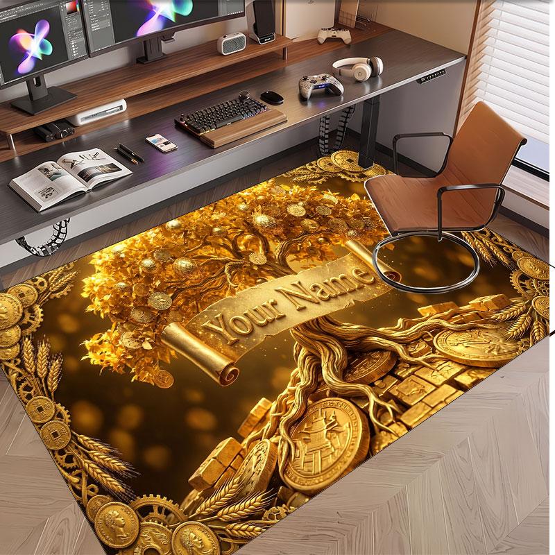 Tree of Life Theme Soft Crystal Velvet Rug Custom Name & Text Print Non Slip Floor Rug for Bedroom Living Room