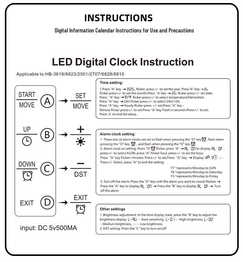 Wall-Mounted LED Clock with Temperature Display and Perpetual Calendar