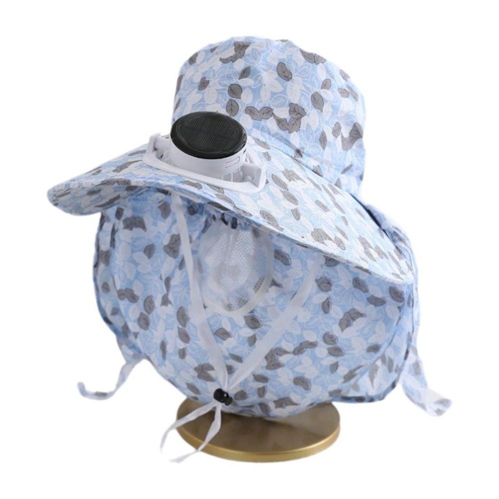 Door Fan Anti-UV Solar Fan Cap Breathable 300MA Current Sun Cap Long Sun Shield Floral Design Cooling Fan Hat Outdoor Activities