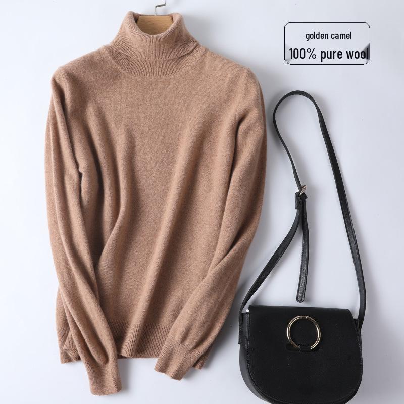 2025 Autumn/Winter Women's Pure Wool High Neck Cashmere Pullover - Solid Color, Loose Fit, Short Knit Sweater
