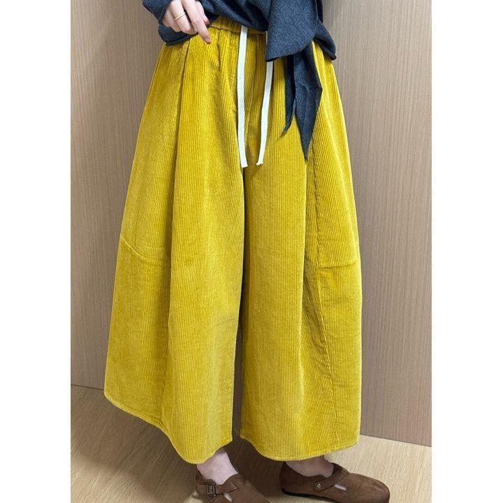 Korean Style Slimming Wide-Leg Corduroy Wool Pants for Women