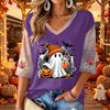 Women's Halloween Print V-Neck 3/4 Sleeve Casual Blouse Top