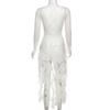 Ruffled Edge Pleated Lace Dress Tassel Transparent Dress Women Elegant Lace Flower Dress  For Girls