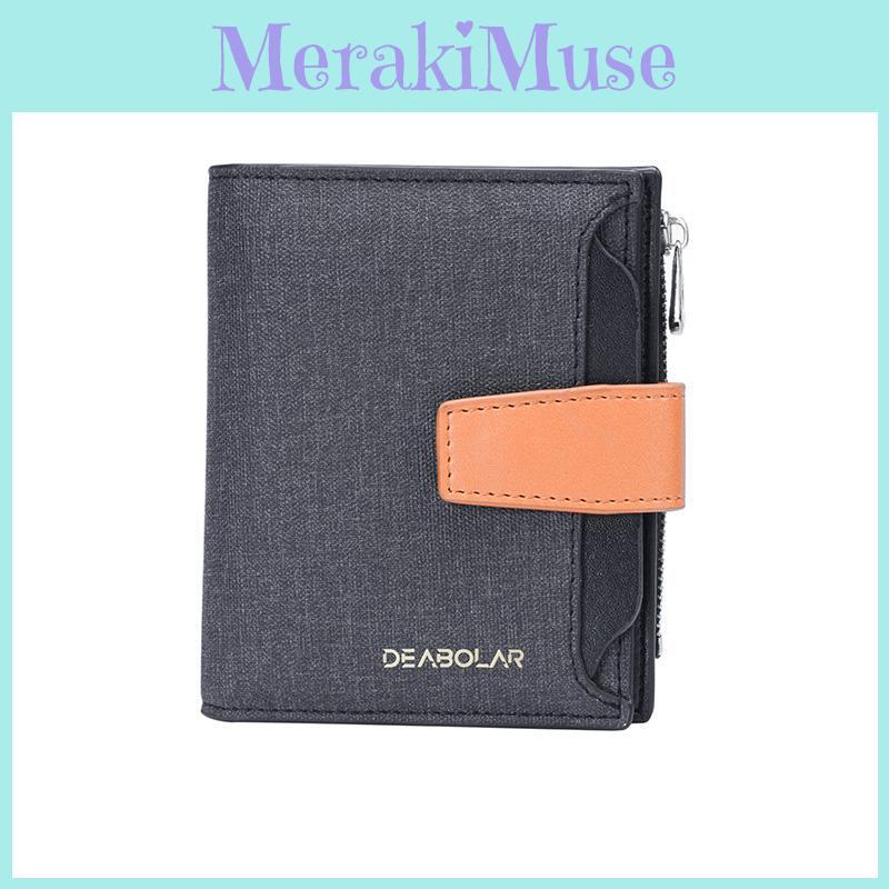 New Men's Wallet Vintage Men's Vertical Pu Leather Wallet Three-fold Card Holder Zipper Buckle Coin Wallet Male Wallet K3212 Blue