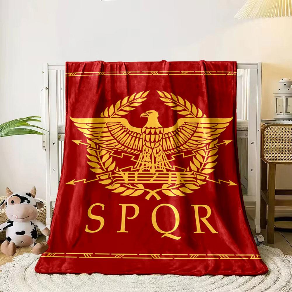 Golden Eagle with Laurel Wreath On Red Background, SPQR Lettering Below. for All Seasons Blanket Lunch Break Throw Gift