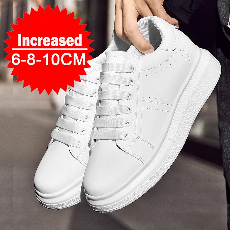 Hoge Kwaliteit Leren Schoenen voor Mannen met Hoogteverhoging 6cm/8cm/10cm Optioneel Onzichtbare Hoogteverhogende Mode Witte Sportschoenen