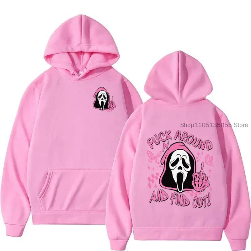 Halloween Ghost Face Herbst- und Winter-Hoodie Herbst-Fleece-Sweatshirt mit Bärenkopf-Grafikdruck Hoodie Vintage Fans Streetwear 2XL rosa