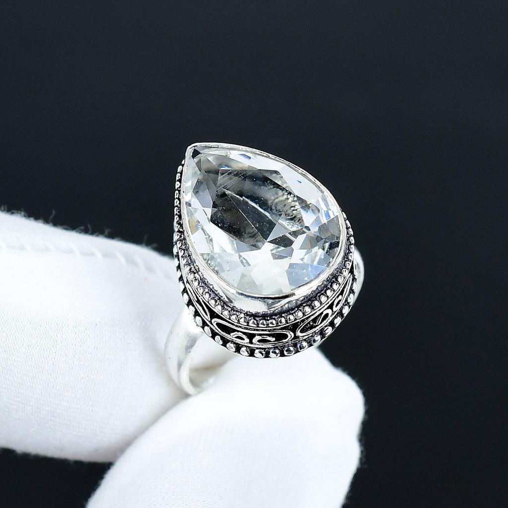 Weißtopas Edelsteinring, 925 Sterlingsilber Schmuck, Handgefertigter Ring, Weißtopas Statement Silberring, Geburtstagsgeschenke für Weihnachten