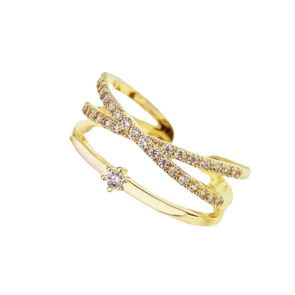Elegant Zircon Crossed Rings Luxury Plain Ring Exquisite Crystal Finger Rings  For Girls