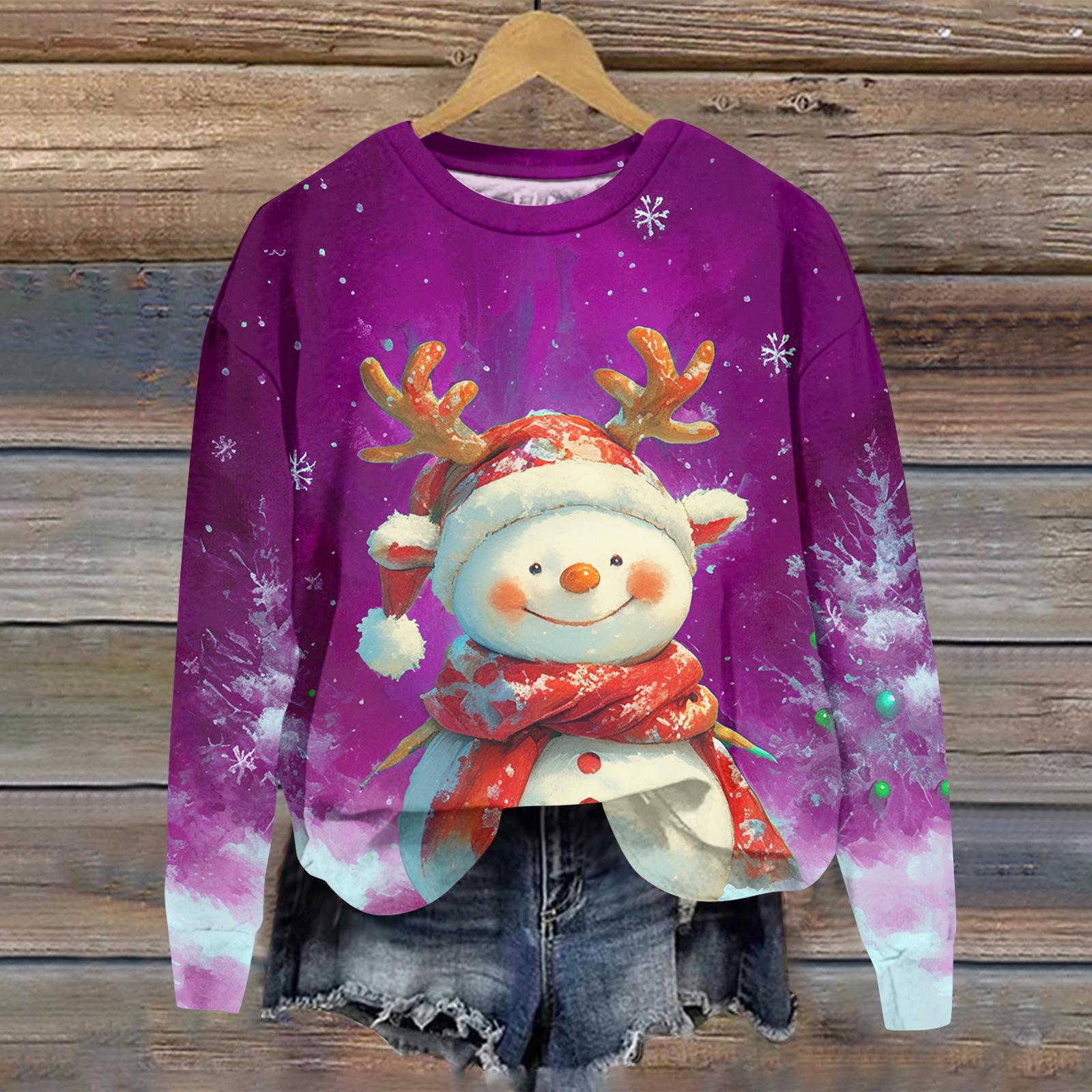 

Женская толстовка с рождественским принтом, с длинным рукавом и круглым вырезом, свободный топ XXL