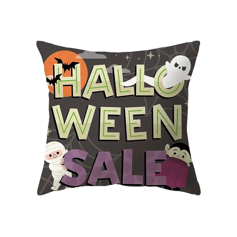 Scary Halloween Horror Pumpkin Bat Print Pattern Cushion Cover Home Living Room Sofa Decoration Polyester Pillow