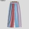 INCERUN Men's Patchwork Wide Leg Trousers Casual Loose Striped Plaid Pants Harajuku Streetwear Elastic Waist Bottoms