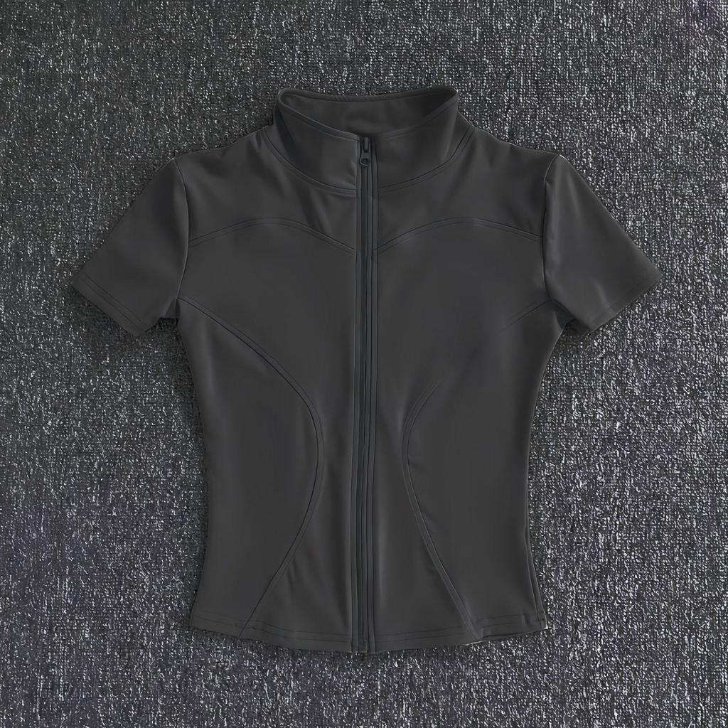 Camiseta de Yoga de Verano con Cremallera para Mujer - Manga Corta, Ajuste Ceñido, Ideal para Correr, Pilates y Fitness