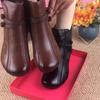 Retro Weiche Leder Stiefeletten, Baumwollstiefel, Damen Herbst- und Winter Einzelstiefel, Schuhe mit runder Spitze