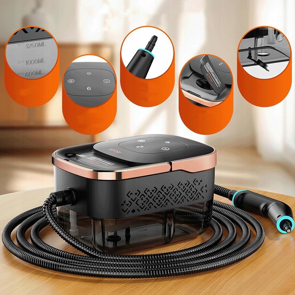 2500W Handheld Steam Cleaner with 6 Settings for Car Cleaning - Black
