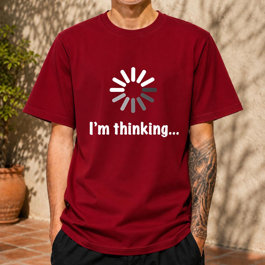 2026 New Pure Cotton Tshirt I Am Thinking Loading Icon Fun Programmer Print Crew Neck Short Sleeve Casual Top
