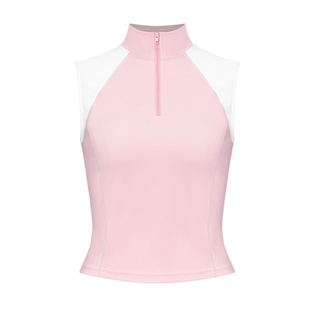 Sleeveless Zip Stand Collar Quick Dry Vest for Women Color Block Horse Riding Tank Top for Golf Tennis Equestrian Sport