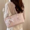 Korean Style Polka Dot Shoulder Bag For Women Elegant Underarm Bag With Pearl Bow Decor Large Capacity Daily Commuter Handbag
