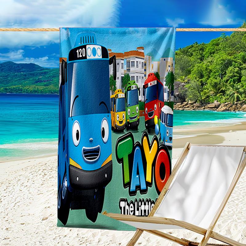 1pc Tayo The Little Bus1 Beach Towel, Beach and Seaside Swimming Pool Equipment, Fashion Pattern, Rectangular, Travel Essentials