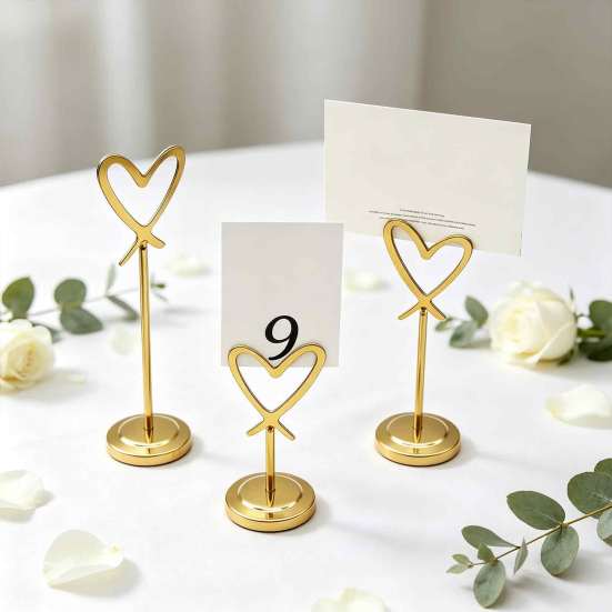Metal Place Card Base Hollow Heart Table Number Holder, Love Stand, Holders Clip for Photos, Food Signs, Memo Notes, Weddings, Birthdays, Restaurants