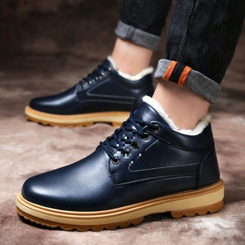Cotton Shoes Men's Autumn Warm Casual Men's Leather Shoes Korean Version Waterproof Work Shoes Dad Shoes