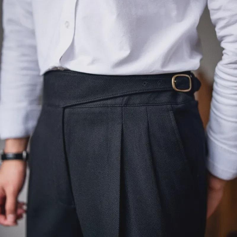 2024 Men's Naples Mid-High Waist Straight Casual Trousers - British Retro Versatile Style for Spring and Autumn