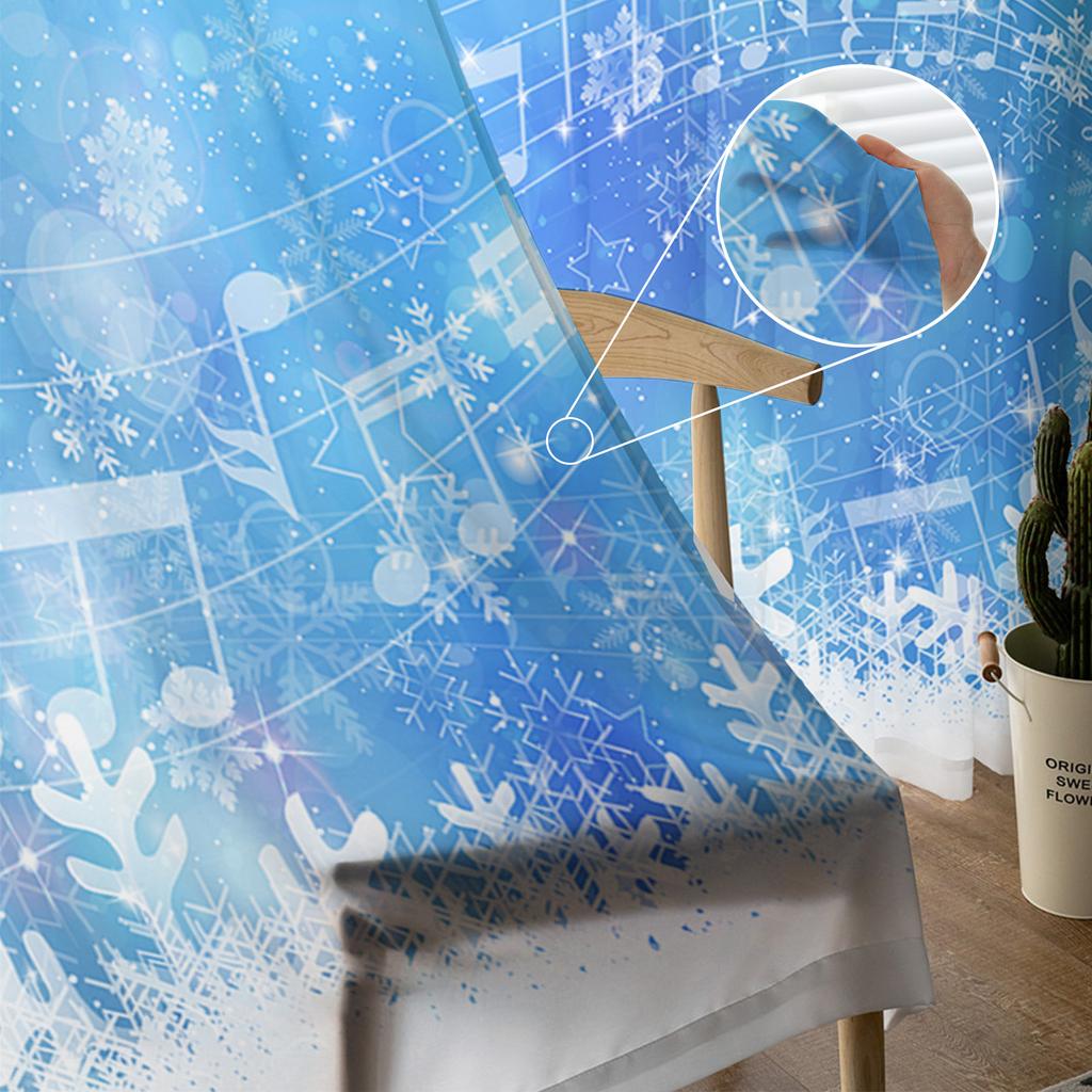 Music Winter Blue Christmas Tulle Curtains For Living Room Decoration Bedroom Sheer Curtains Room Kitchen Window Treatment