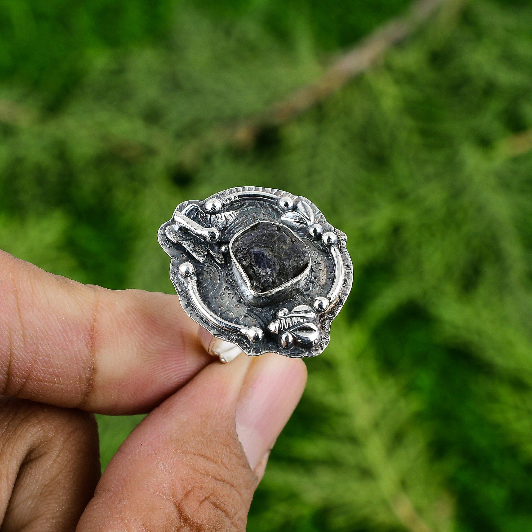 

African Amethyst Stone Sterling Silver Engagement Solitaire Promise Ring Jewelry Adjustable