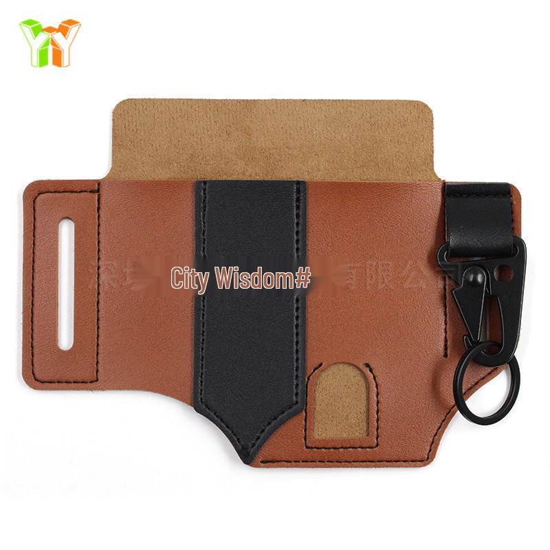 Multifunctional Outdoor Waist Bag with Flashlight & Knife Sheaths, Tool Clip, Leather Wilderness Storage Case.