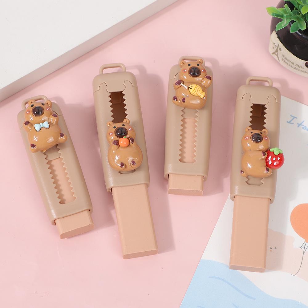 Capybara Cute Cartoon Retractable Push-Pull Eraser - Less Crumbs, Perfect for Students