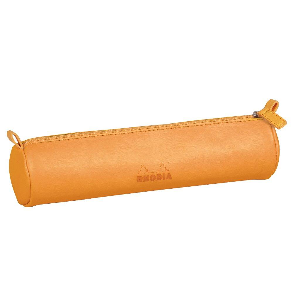 

RHODIA Rhodiarama Round Pencil Case, Cylindrical (21.5cm x 5cm Diameter), Made with Italian Synthetic Leather, Orange, CF318890