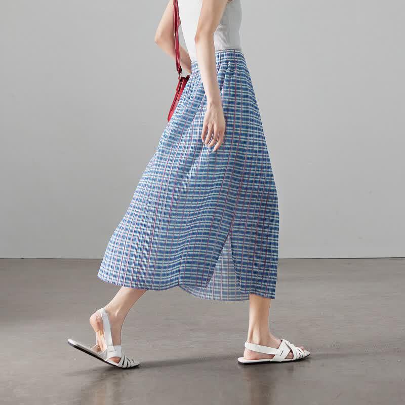 SOFSIL French Vintage Plaid Straight Midi Skirt
