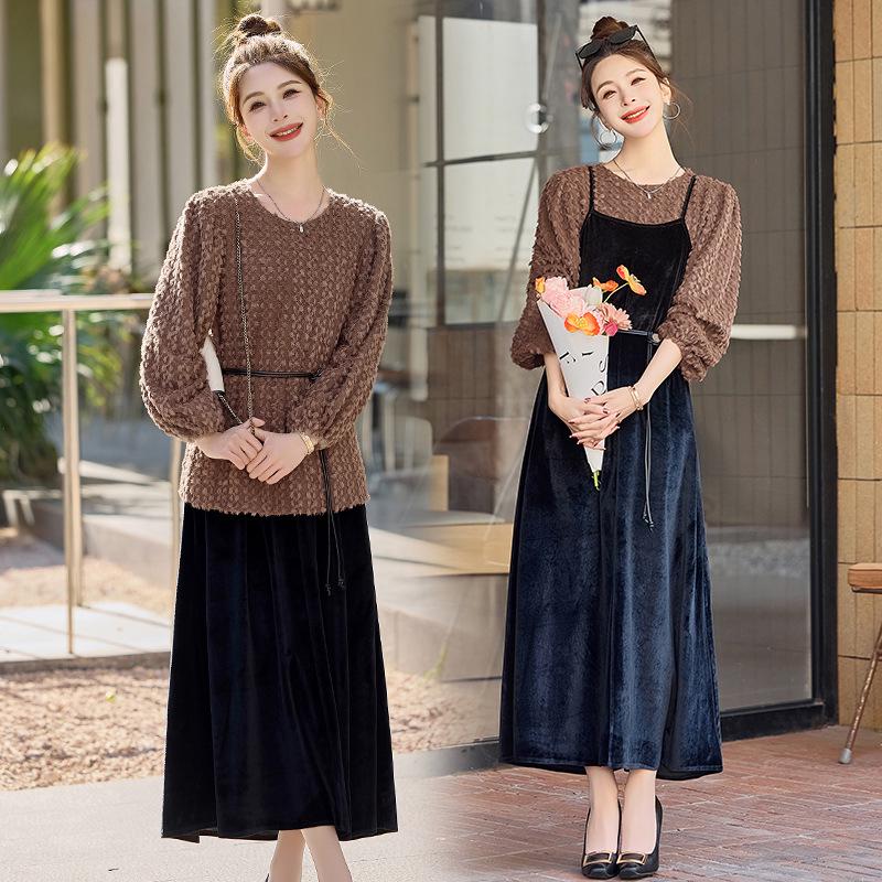 

Женское свободное вязаное платье-комбинация и свитер оверсайз, комплект Весна/Осень 2025 SH037 M 90-110 Jin