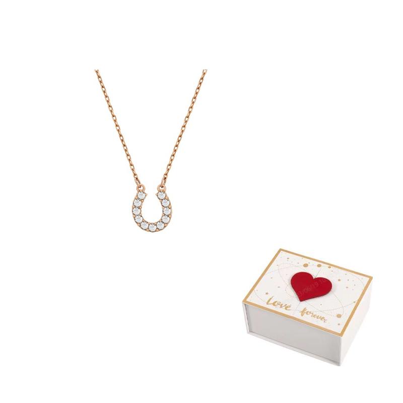 Swarovski Faux Crystal Stone Necklaces Womens White, Rose Gold Tone Plated F-white gift box белый
