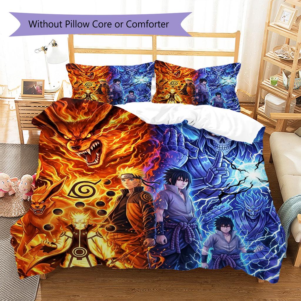 Naruto Pattern Bedding Quilt Set Quilt Cover Pillowcase Home Decoration Birthday Gift (1 * duvet cover + 2 * pillowcase, without core)