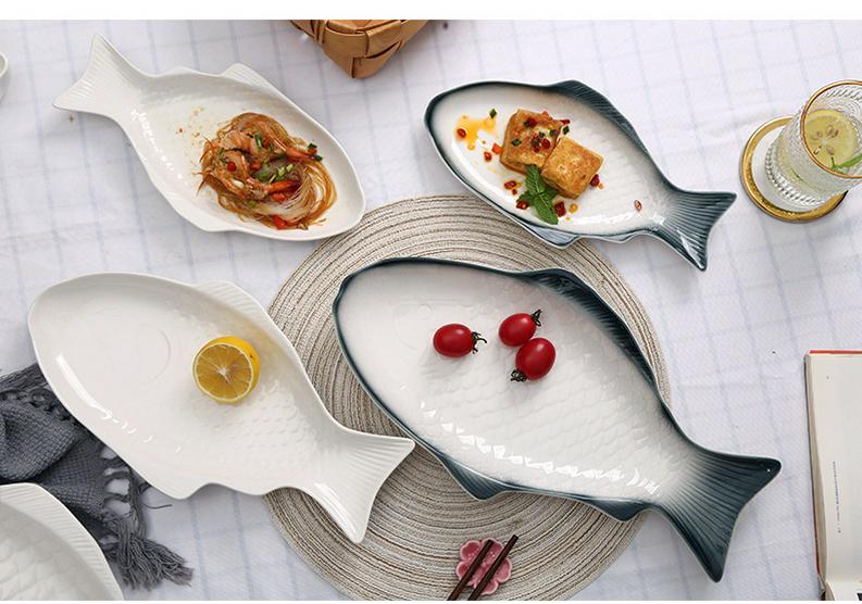 Nordic Ceramic Fish Dinner Plate - Creative Vegetable & Fish Serving Dish for Household Use