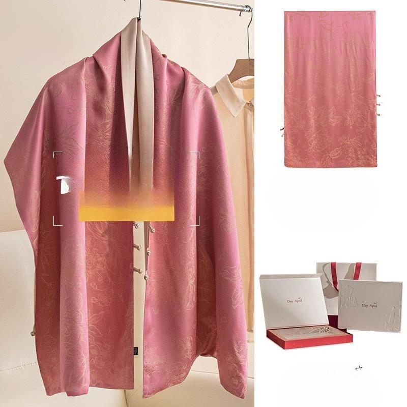 Double Layer Long Silk Scarf Mulberry Silk Scarf for Mother Chinese Style Buckle Cheongsam Shawl Hangzhou Silk Scarf for Women