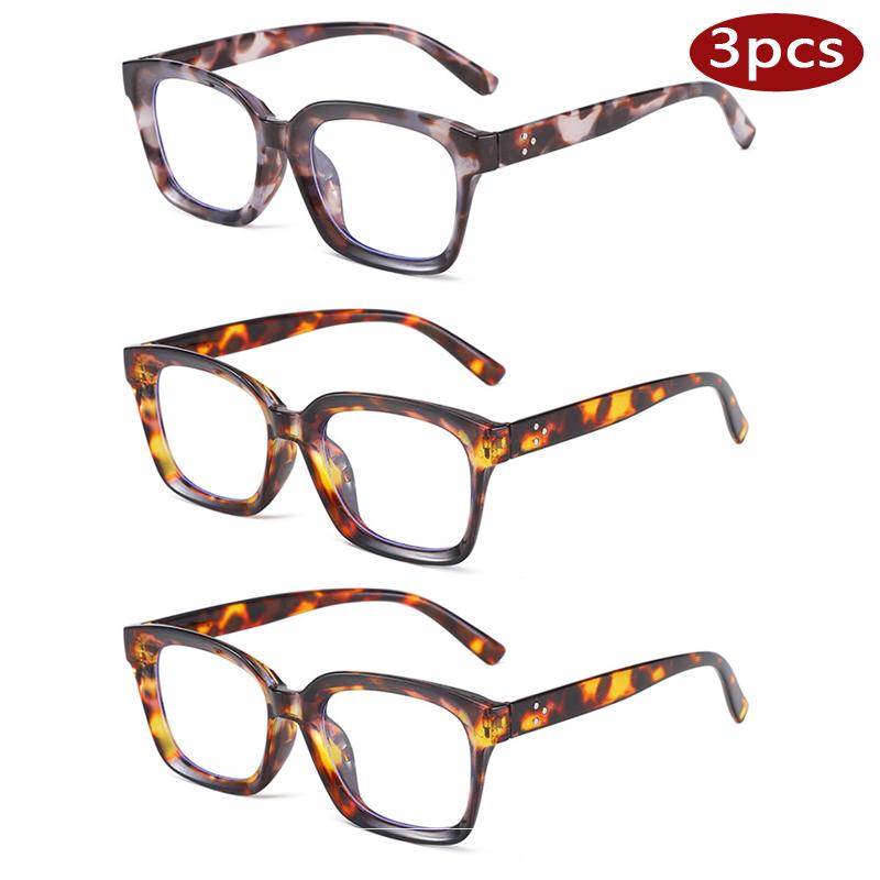 3pcs New Square Reading Glasses Men Women Oversized Glasses Frame Fashion High-definition Presbyopia Eyeglasses Rivets Eyewear