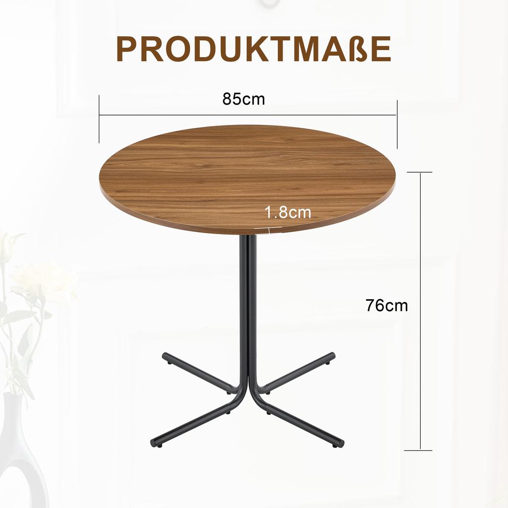 Round side table, Modern coffee table with walnut surface and black metal frame, Sofa table for living room, bedroom, balcony, office