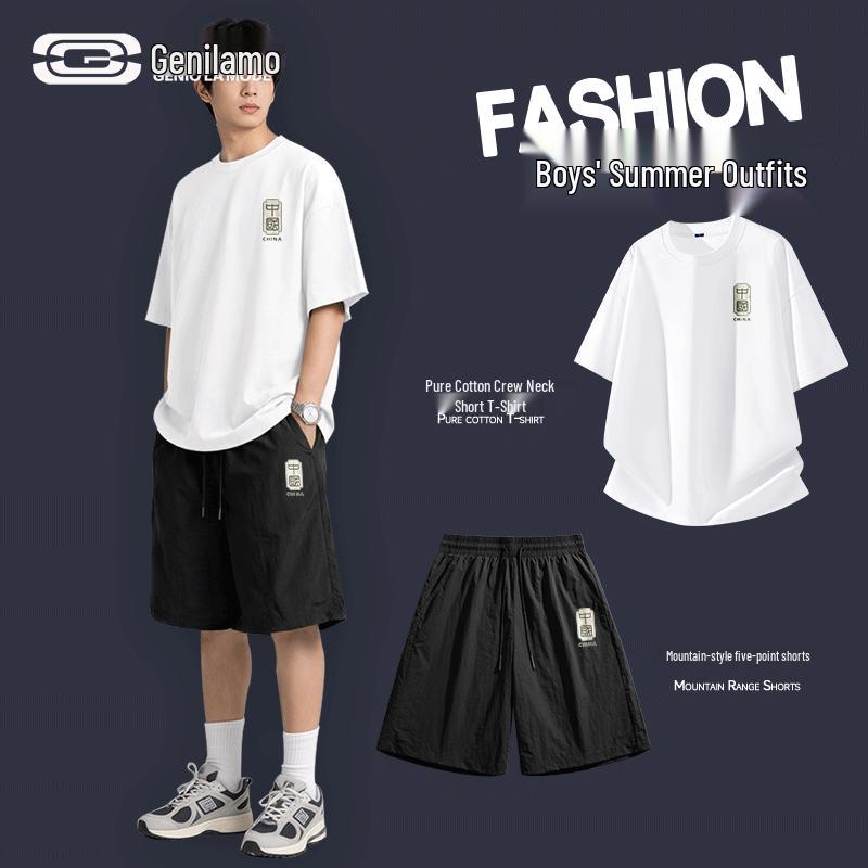 GENIOLAMODE Men s Chinese Style Short Sleeve Sports Set 2XL