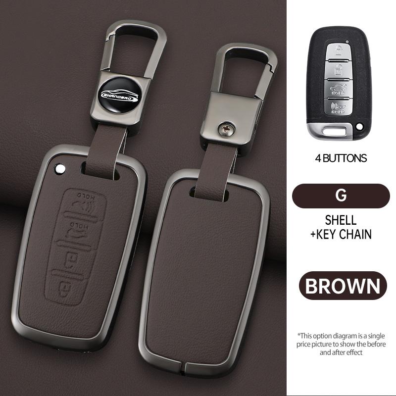 Car Key Case Cover For Hyundai Genesis Coupe Sonata Ix35 For Kia Forte Sportage K2 K5 Zinc Alloy Leather Protector Accessories