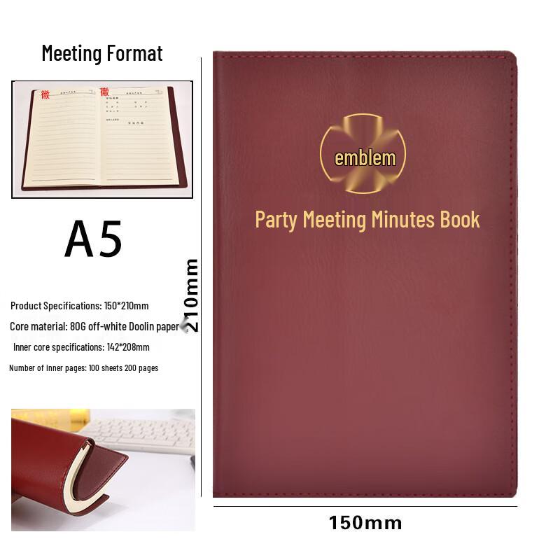 Leather Cover Meeting Minutes Book - B5/A5 for Party Members & Class Notes