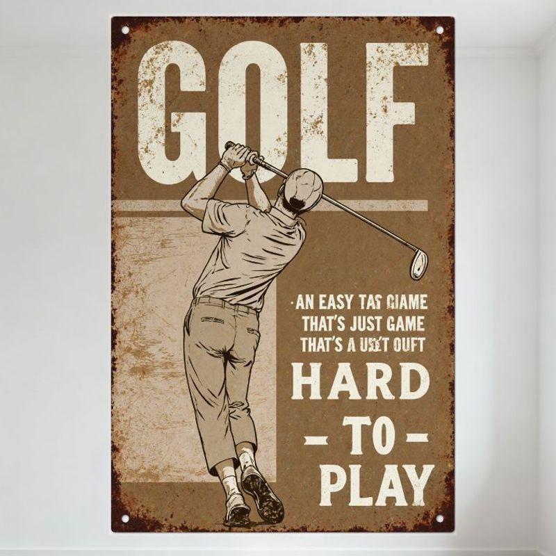 Vintage Golf Metal Sign Retro Golfer Mid-Swing Illustration Distressed 'GOLF' Word Weathered Rusty Tin Sign for Golf Themed Home