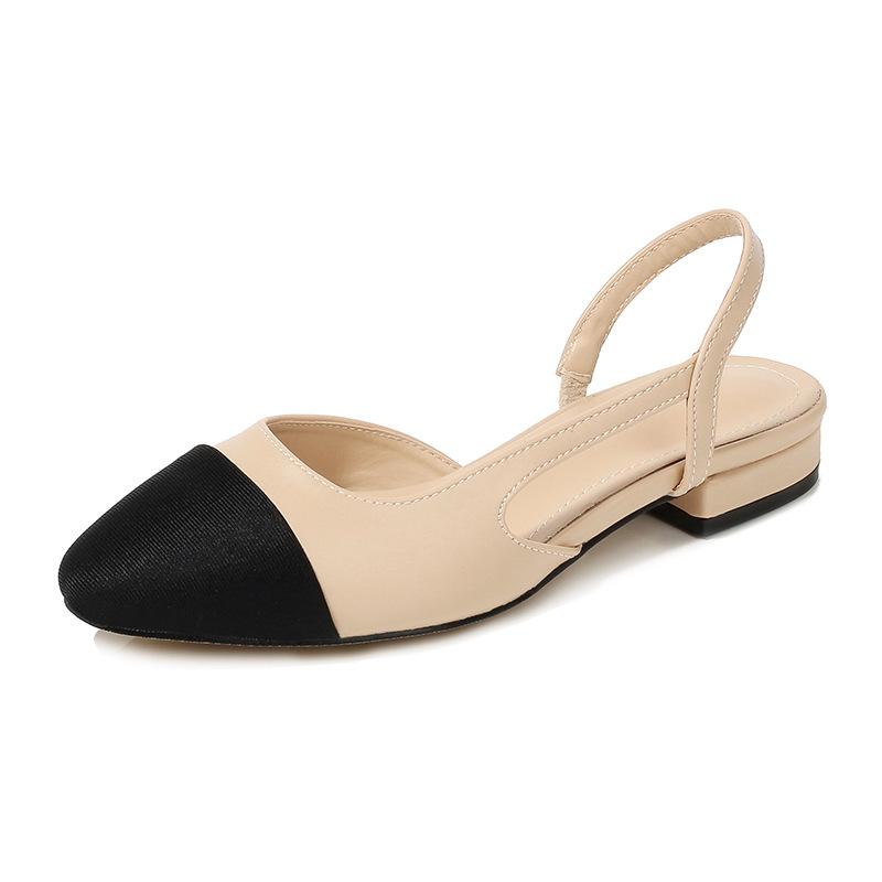 Modische Koreanische Stil Farbkombination Spitz Zehen Niedriger Quadratischer Absatz Flache Sandalen für Damen Party Lässig Damen Tägliches Schuhwerk