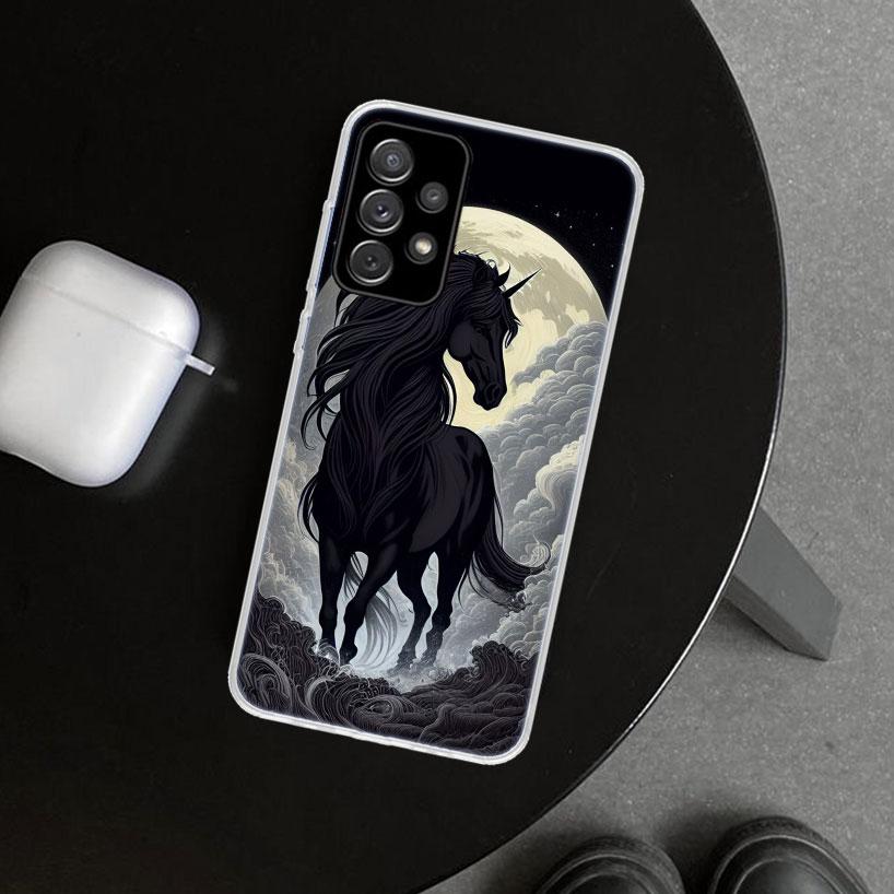 Animal Black Horse Phone Case for Samsung Galaxy A17 A16 A26 A36 A56 A57 A37 A15 A25 A35 A55 A14 A24 A34 A54 A13 A23 A33 A53 Gal