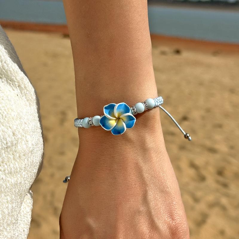 Bohemian Big Flower Charm Bracelets For Women Elegant Resort Style Soft Clay Pottery Beaded Bangles Girls Party Jewelry